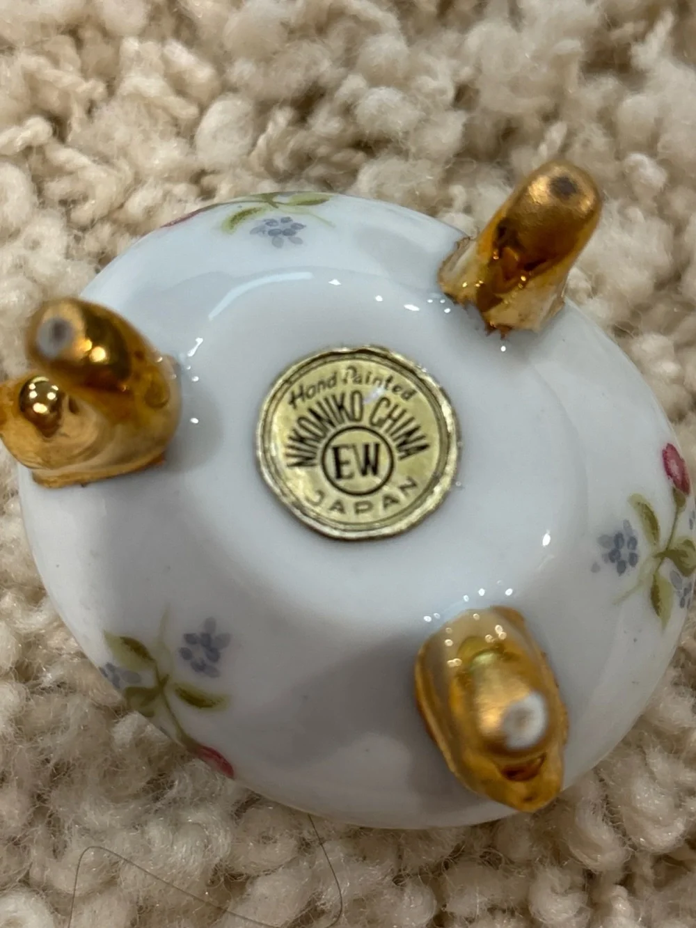 Vintage 1950s Nikoniko China EW Japan Hand Painted Porcelain Trinket Jewelry Box